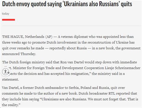 Dutch envoy quoted saying ‘Ukrainians also Russians’ quits